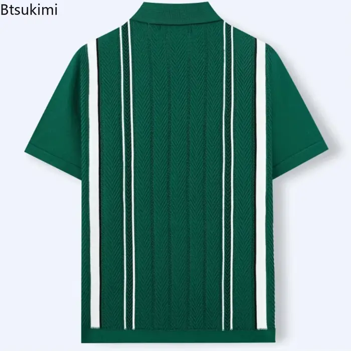 Chemises polo en tricot rayées rétro pour hommes