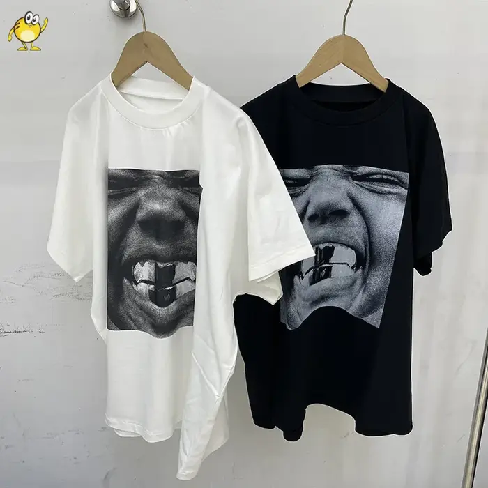T-shirt décontracté YZY noir et blanc à manches courtes pour homme et femme