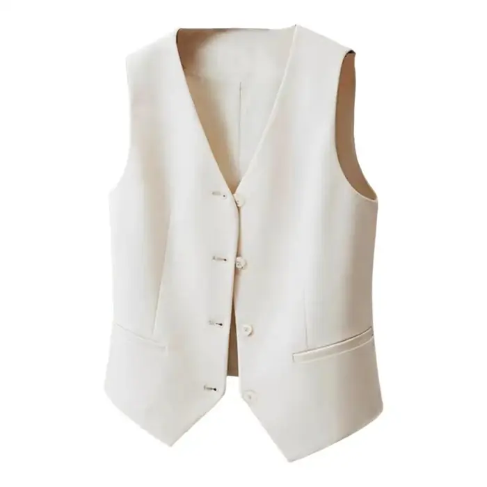 Gilet à simple boutonnage pour femmes, couleur unie, sans manches, col en V, coupe cintrée, Style d'