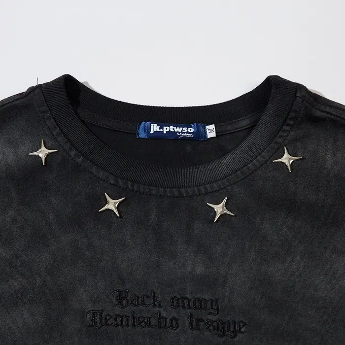 T-shirt Homme Vintage Déchiré Effet Vieilli avec Broderie Étoile Métallique