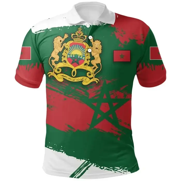 Polo à Manches Courtes avec Emblème National Marocain pour Homme et Femme