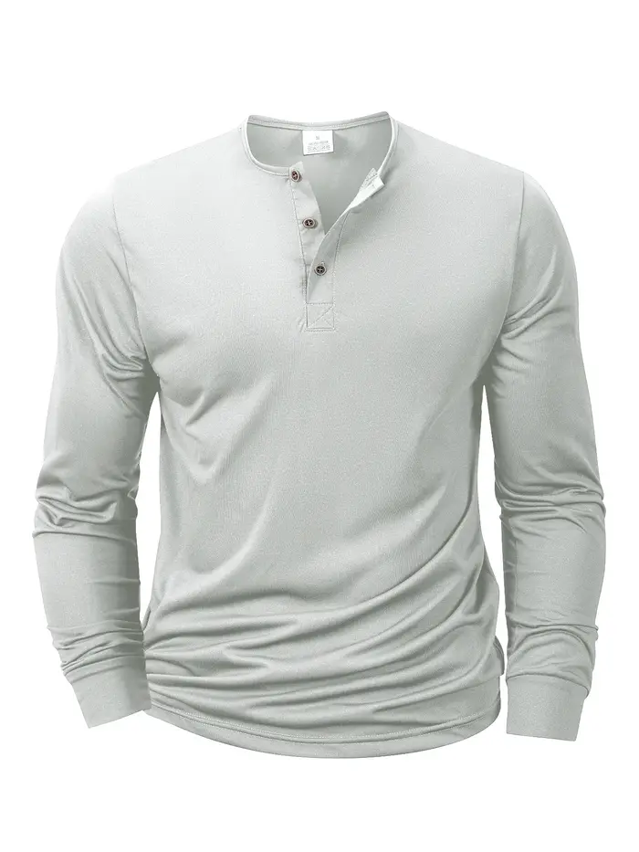 T-shirt à manches longues pour hommes, col Henley, coupe cintrée, chemise à bascule, hauts de Fitnes