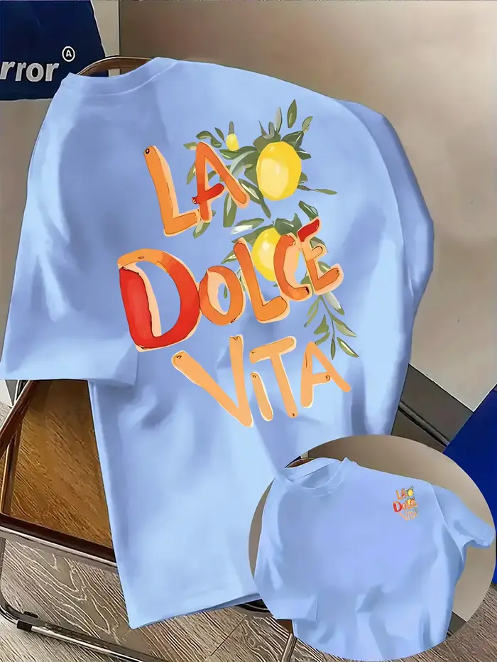 T-shirt pour homme en coton 100% doux de qualité supérieure avec impression artistique citronnée « La Dolce Vita »