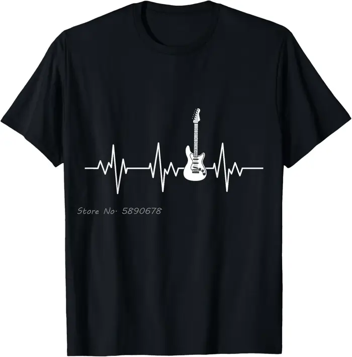 T-shirt en coton guitariste guitare électrique battement de coeur Rock musique cadeau surdimensionné