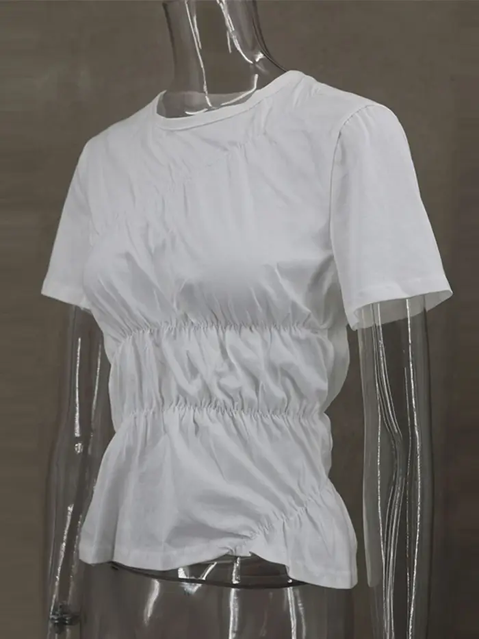 Chemise blanche froncée basique pour femme