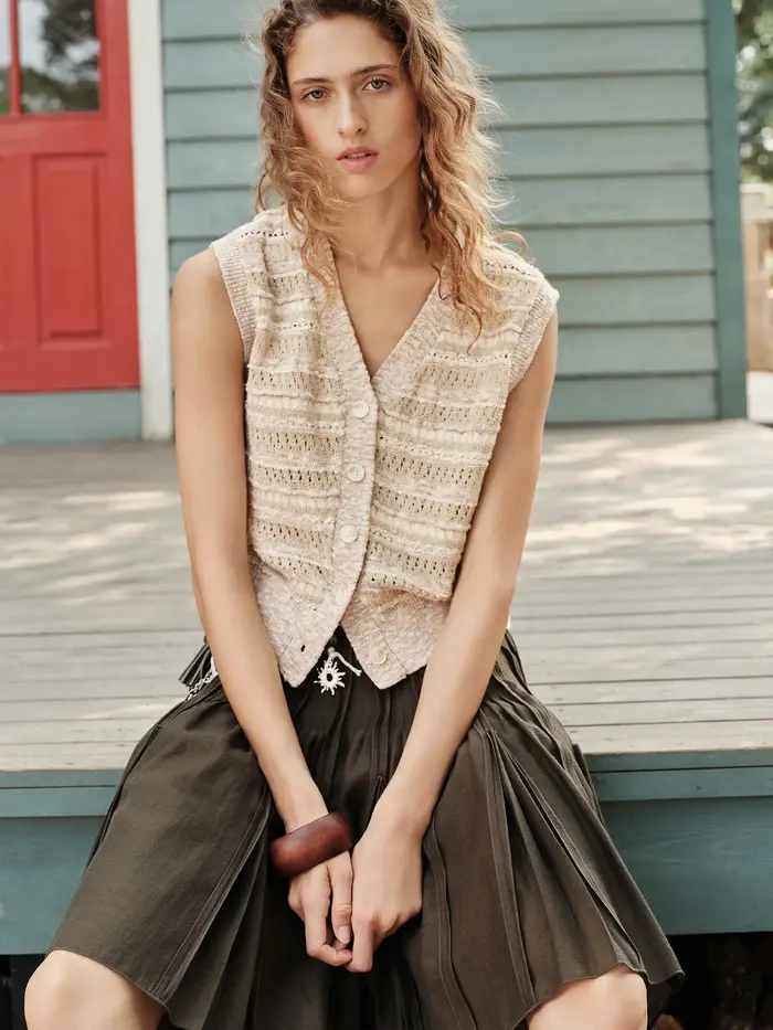FSLE【Série Premium】Débardeur en tricot sans manches à col en V pour femme
