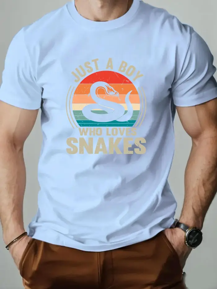 T-Shirt homme 100% coton dessin animé Animal serpent imprimé été surdimensionné col rond respirant décontracté manches