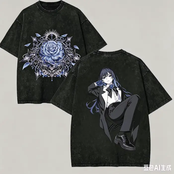 T-shirt délavé Ado pour les amateurs d'anime, style Harajuku, nouveau modèle, coupe oversize vintage