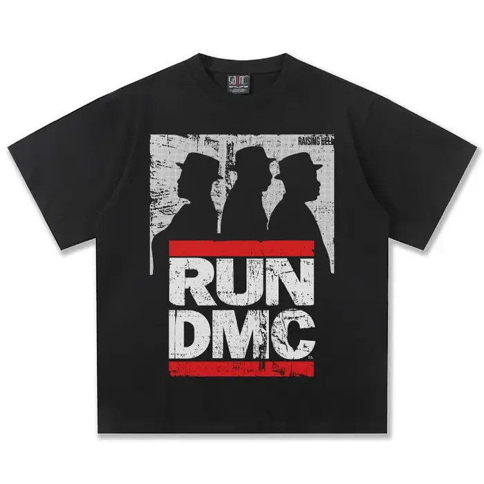 T-shirt graphique RUN DMC Raising Hell unisexe, coupe oversize, style hip-hop, décontracté, en coton