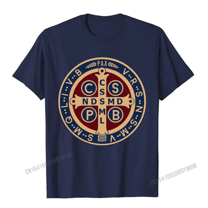 La médaille Saint benoît catholique pull t-shirts Camisas hommes coupe ajustée