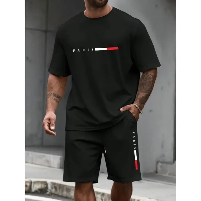 Survêtement pour homme 2 pièces Ensemble short et t-shirt à col rond à manches courtes