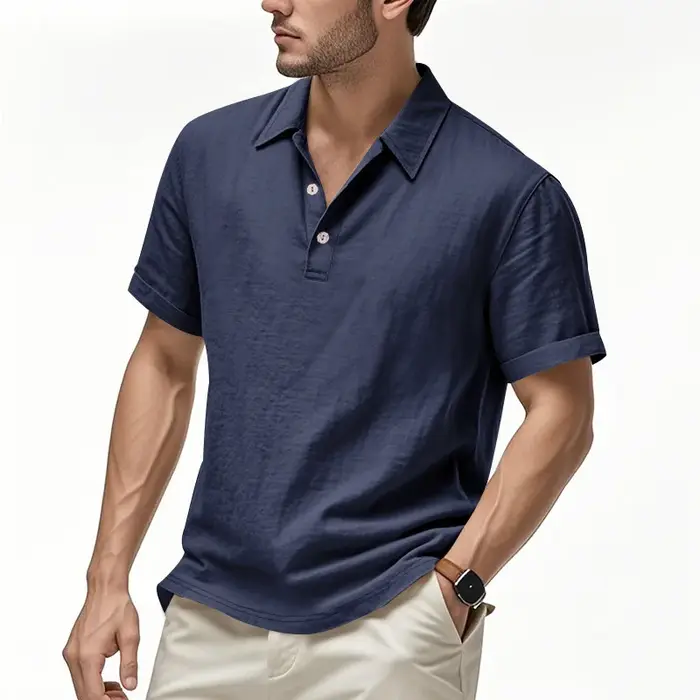 Chemise Polo Décontractée en Lin à Boutons pour Homme