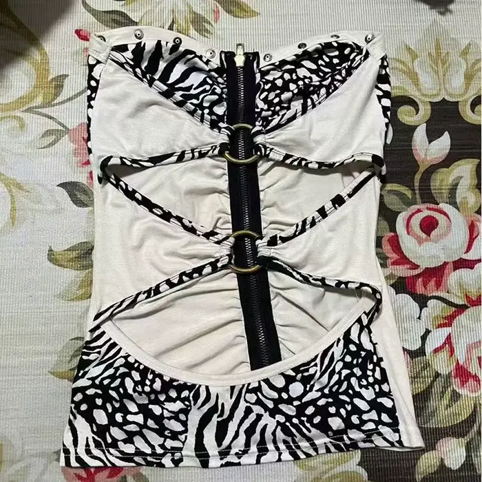 Rétro Hottie Slim bretelles gilets sous-culture américaine léopard couture débardeurs Punk Harajuku fermeture éclair conception femmes Sexy gilet