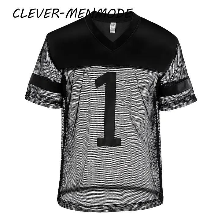 T-shirt sexy en similicuir à manches courtes pour homme, respirant, col en V, maillot de basket, vêt