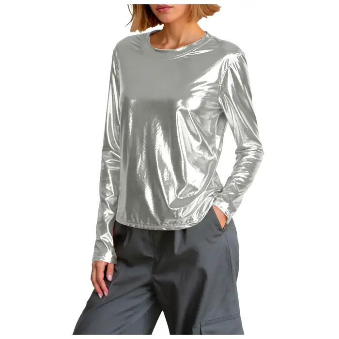 T-shirt Crop Top Brillant et Tendance pour Femme – Col Rond