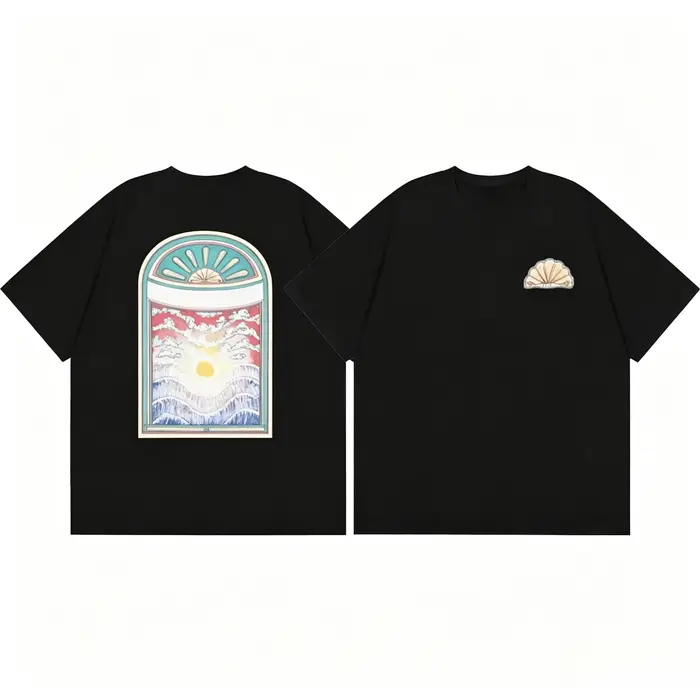 T-shirt en coton unisexe Minimal Casa Blanca avec imprimé bleu sur le devant et le dos