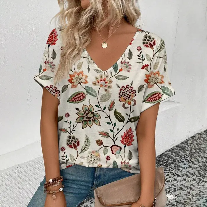 Femmes grande taille T-Shirt été col en v