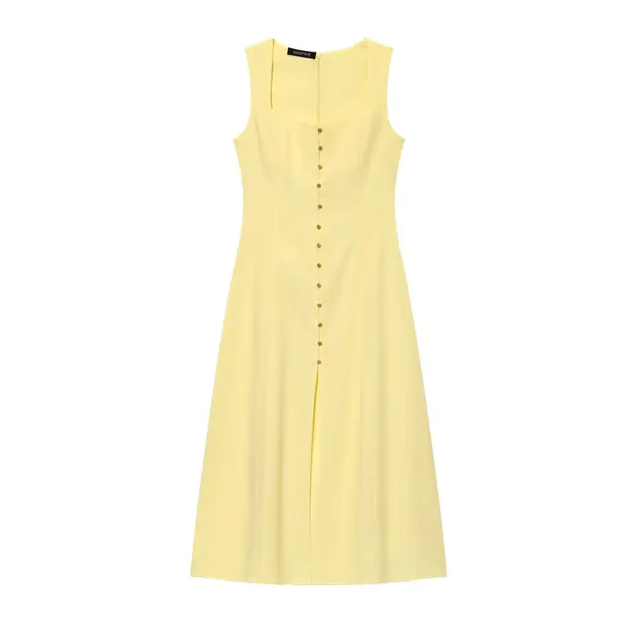 Robe longue élégante sans manches en lin uni à bouton unique, style gilet, pour femme, vêtement tran