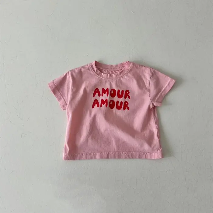 Bébé à manches courtes t-shirt garçon filles mignon Simple lettre impression