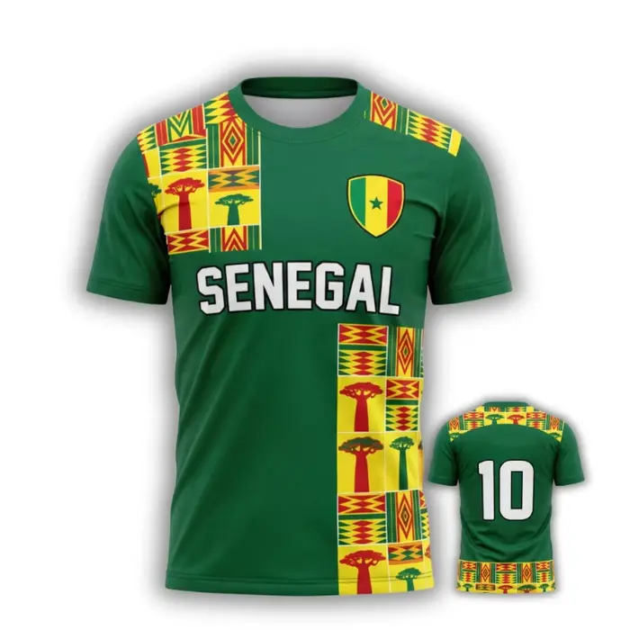 T-shirt de football tendance pour hommes avec motif du drapeau du Sénégal, emblème national imprimé 