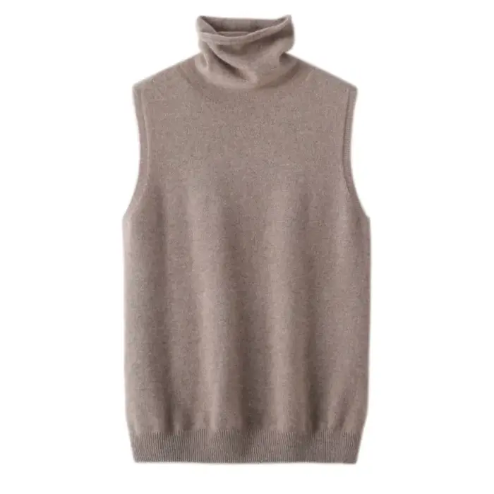 Femmes laine mérinos sans manches pulls col roulé pull gilet