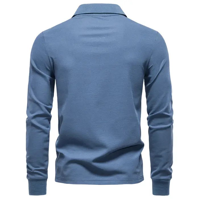 2025 automne Polo hommes broderie à manches longues coton mélange riche respirant Polos couleur unie affaires Golf