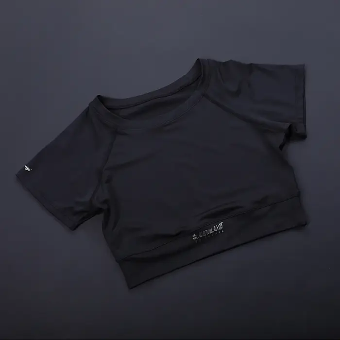 Haut court de Fitness tendance pour femmes, manches courtes respirantes et ajustées, chemise de cour