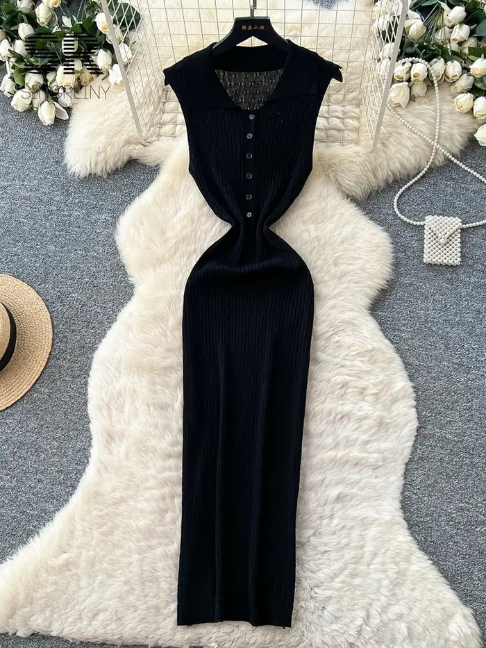 Robe longue moulante en maille extensible SINGREINY pour femme