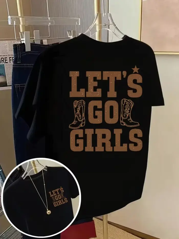T-shirt Western pour femme avec slogan « Let's Go »