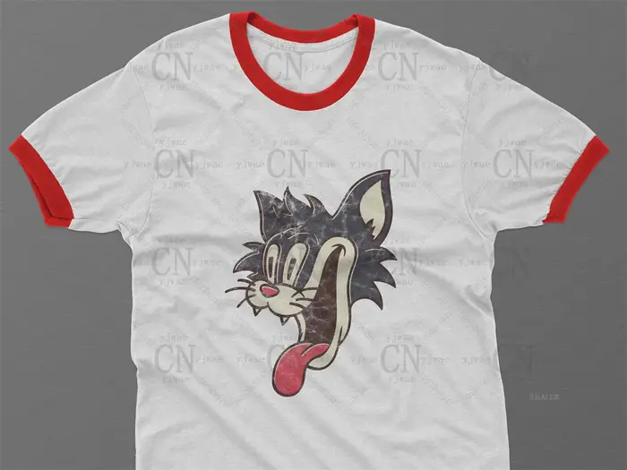 T-shirt Crazy Cat Smiling Psycho Ringer, T-shirt à personnage Patrick Hockstetter, T-shirt décontrac
