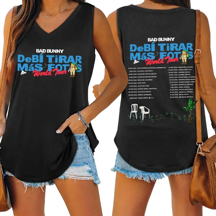 Bad-Bunny World Tour 2026 Tank Tops Femme Crew Sleeveless Vest Streetwear Shirt