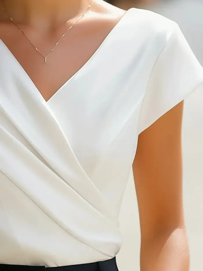 Bonboho femmes blanc manches courtes col en v T-shirt coupe ajustée Wrap pull chemises 2025 été blouse décontractée