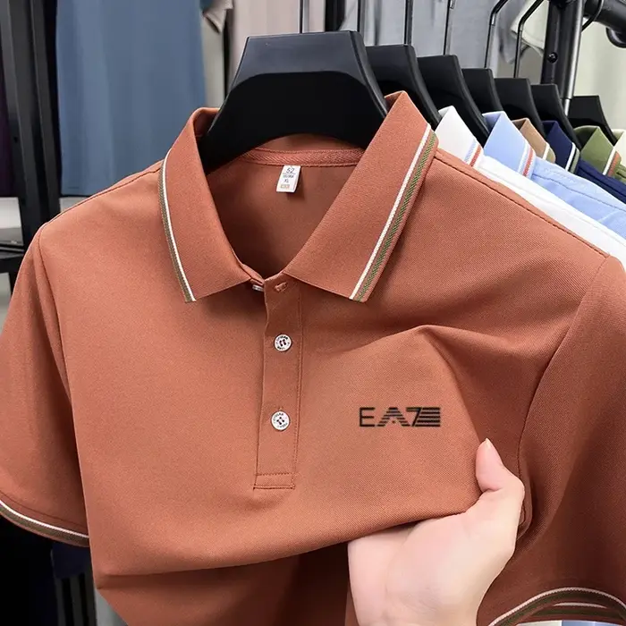 Polo à manches courtes imprimé avec lettres de marque de luxe pour hommes