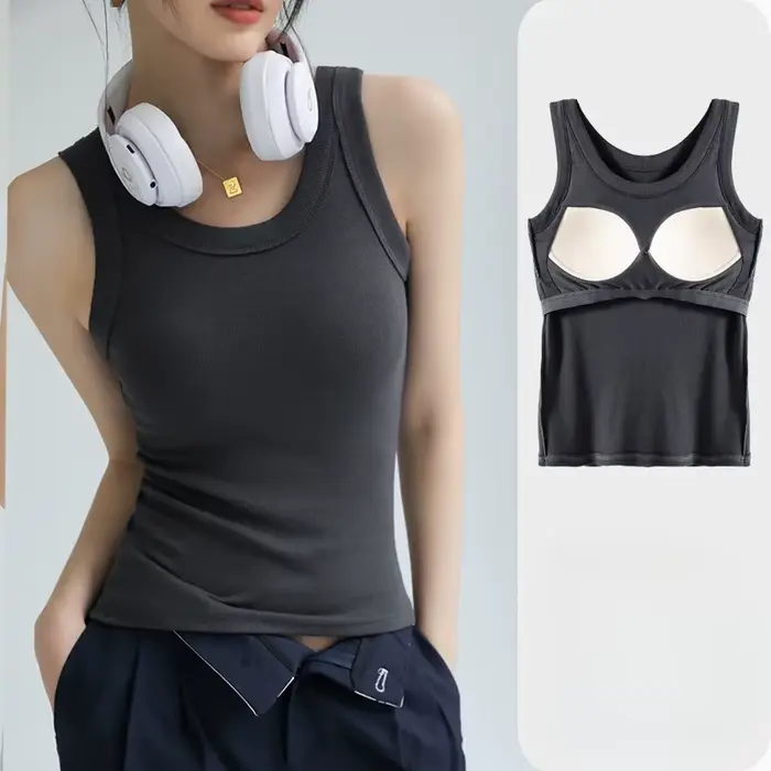 Débardeur côtelé pour femme avec soutien-gorge intégré