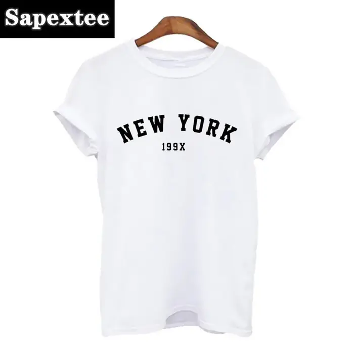 2024 T-Shirt femme New York lettre impression Hipster T femmes t-shirts été Simple blanc col rond Harajuku haut graphique T-Shirt