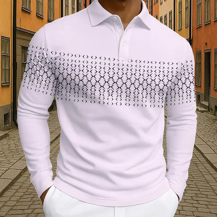 Polo de Golf géométrique à manches longues pour hommes