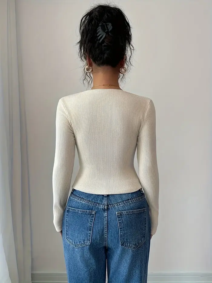 T-shirt élégant pour femme, tricoté, couleur unie, col asymétrique, manches longues, plissé, coupe ajustée, collection automne-hiver