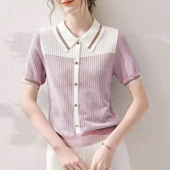 Polo femme bouton T-shirts tricoté mince