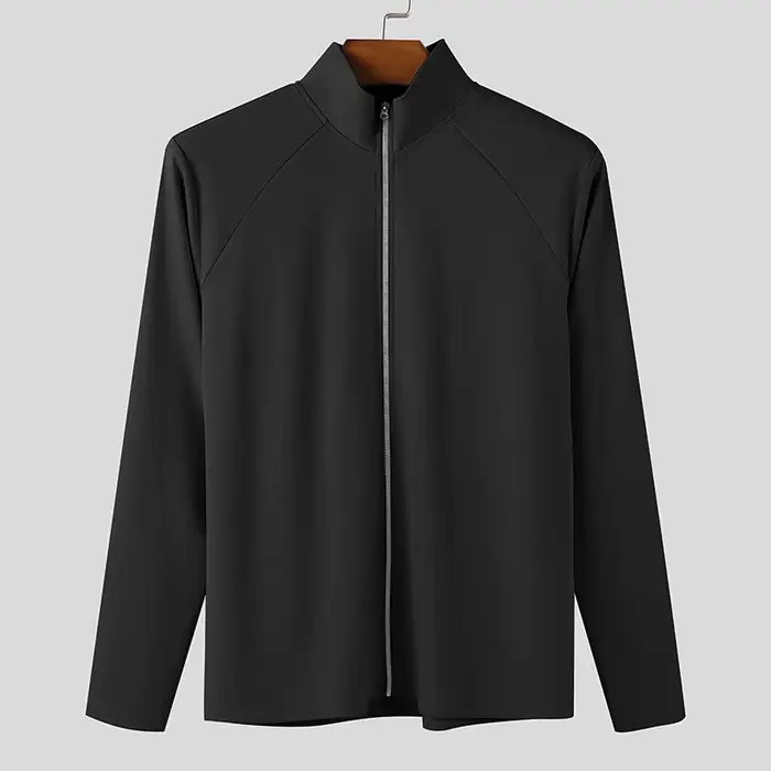 INCERUN hommes t-shirt col roulé fermeture éclair manches longues décontracté mâle t-shirt hauts Str