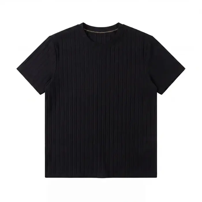T-shirt côtelé basique à col rond pour homme, manches courtes, décontracté, pour le travail et le qu