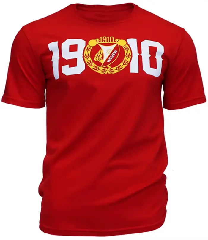 T-shirt pour homme Widzew Łódź, imprimé logo minimaliste sur la poitrine, multicolore, col rond, cou