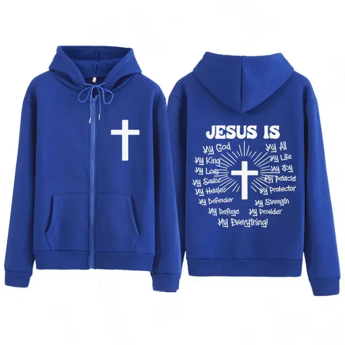 Sweat-shirt à capuche zippé unisexe avec imprimé graphique « Jésus est Dieu Jésus est Roi », style h