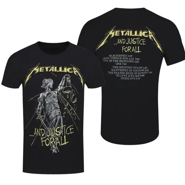 T-shirt Metallica et Justice For All Tracks, T-shirt noir pour hommes, T-shirt décontracté classique