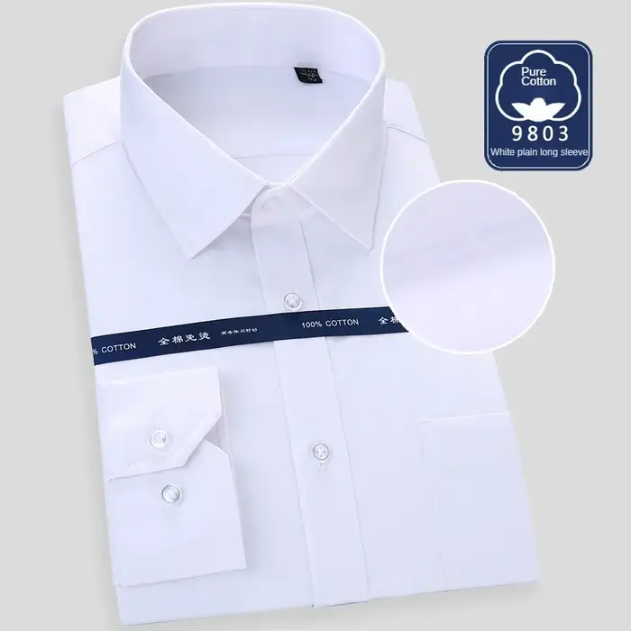 Haute qualité repassage gratuit hommes robe chemise à manches longues 100% pur coton nouveau solide mâle coupe régulière