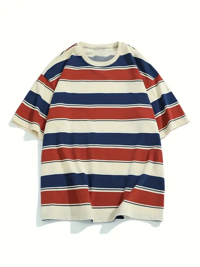 T-shirt rayé rouge, jaune et bleu pour homme