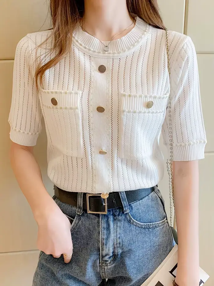 T-shirt blanc à manches courtes pour femme
