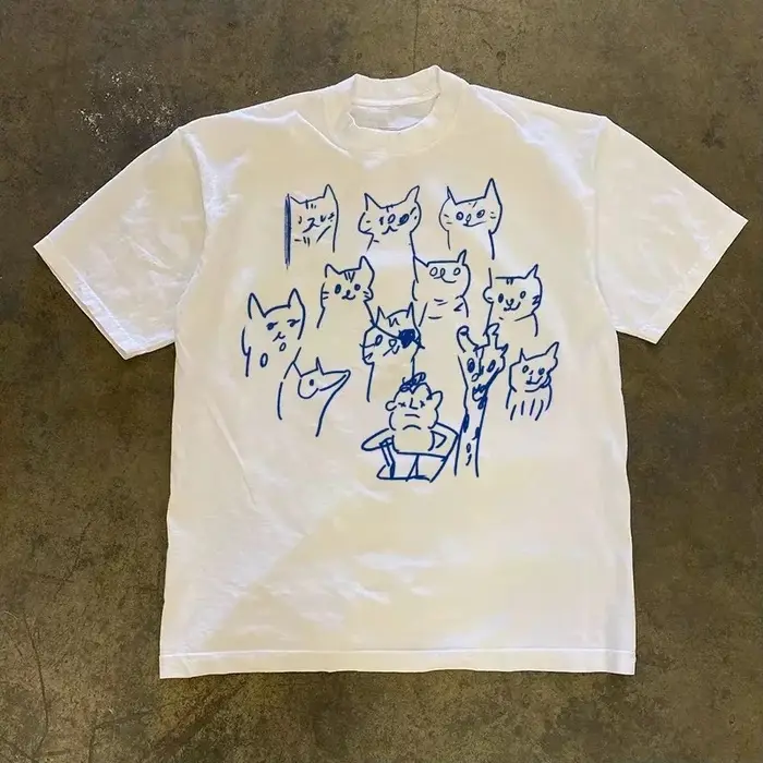 T-shirt pour homme, 100% coton, imprimé chat, coupe ample, simple, décontracté, confortable, tendanc