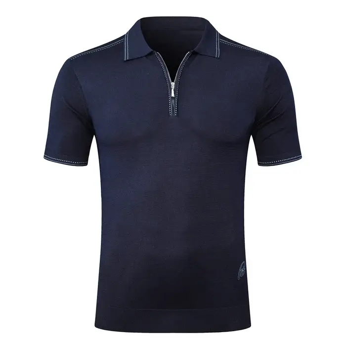 BILLIONAIRE BLSK CPRT polo soie hommes 2026 nouvelle couleur unie élastique à manches courtes mince extérieur fermeture éclair qualité grande taille M-5XL