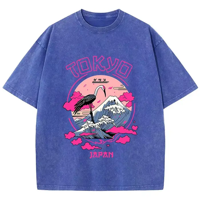 T-shirt manches courtes col rond femme, en coton, vintage, lavage à l'acide, imprimé TakHarajuku, à