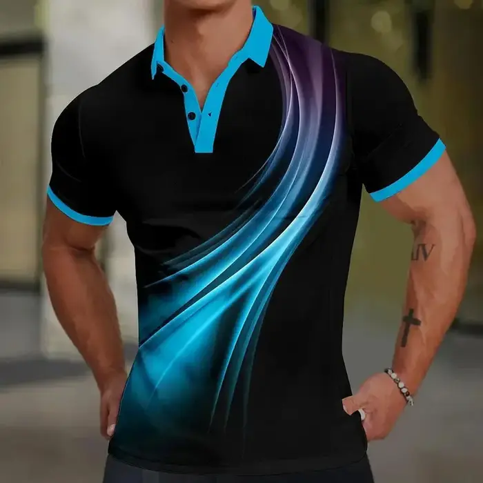Polo imprimé en 3D pour hommes Colored Line